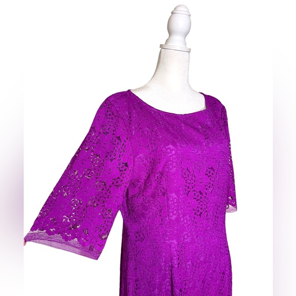 Giovanna lace 3/4 sleeve violet colored shift dress size 10 - Picture 2 of 13